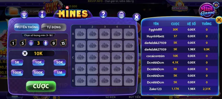 Minigame Mines Tại RikVip Thử Thách Tìm Kiếm Kho Báu Đầy Kịch Tính Đỉnh Cao